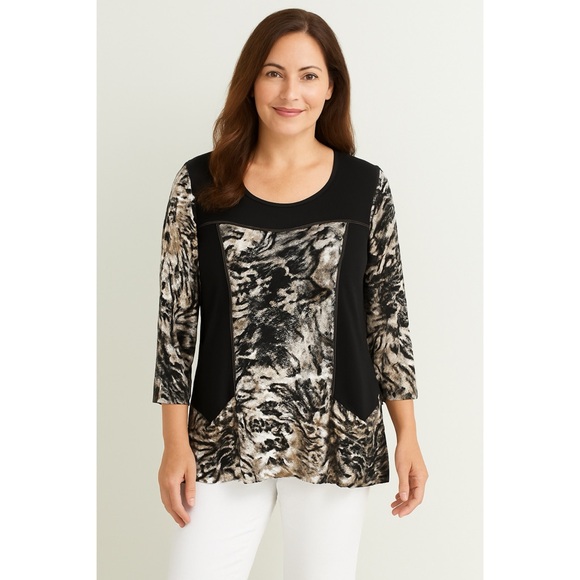 Bali Tops - Bali Black & White Animal Print Pullover Top, Size M